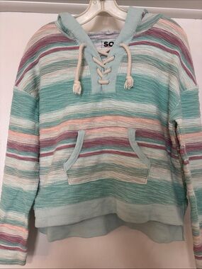 Pastel Striped Lace-Up Hoodie